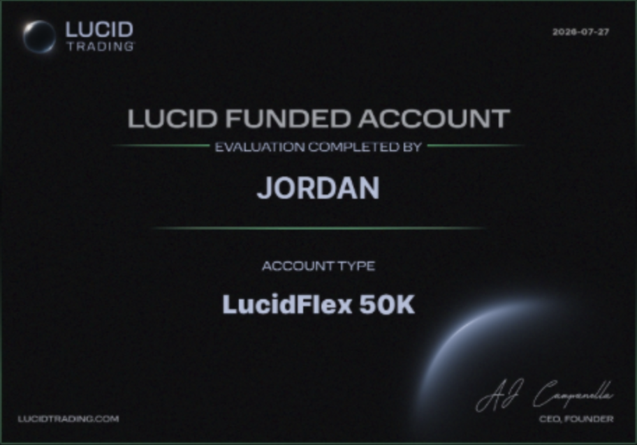 Jordan Lucid Funded Account certificate — LucidFlex 50K