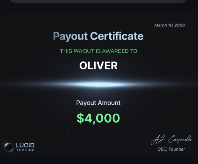 Oliver $4,000 Lucid Trading payout certificate